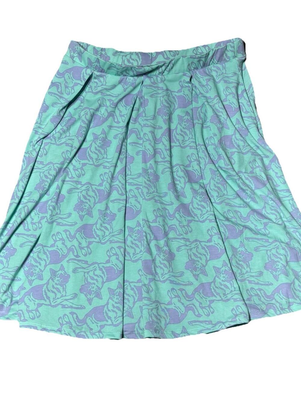 Lularoe Madison Skirt Mint Purple HTF German Shepherd Puppy Dog Women's XL EUC